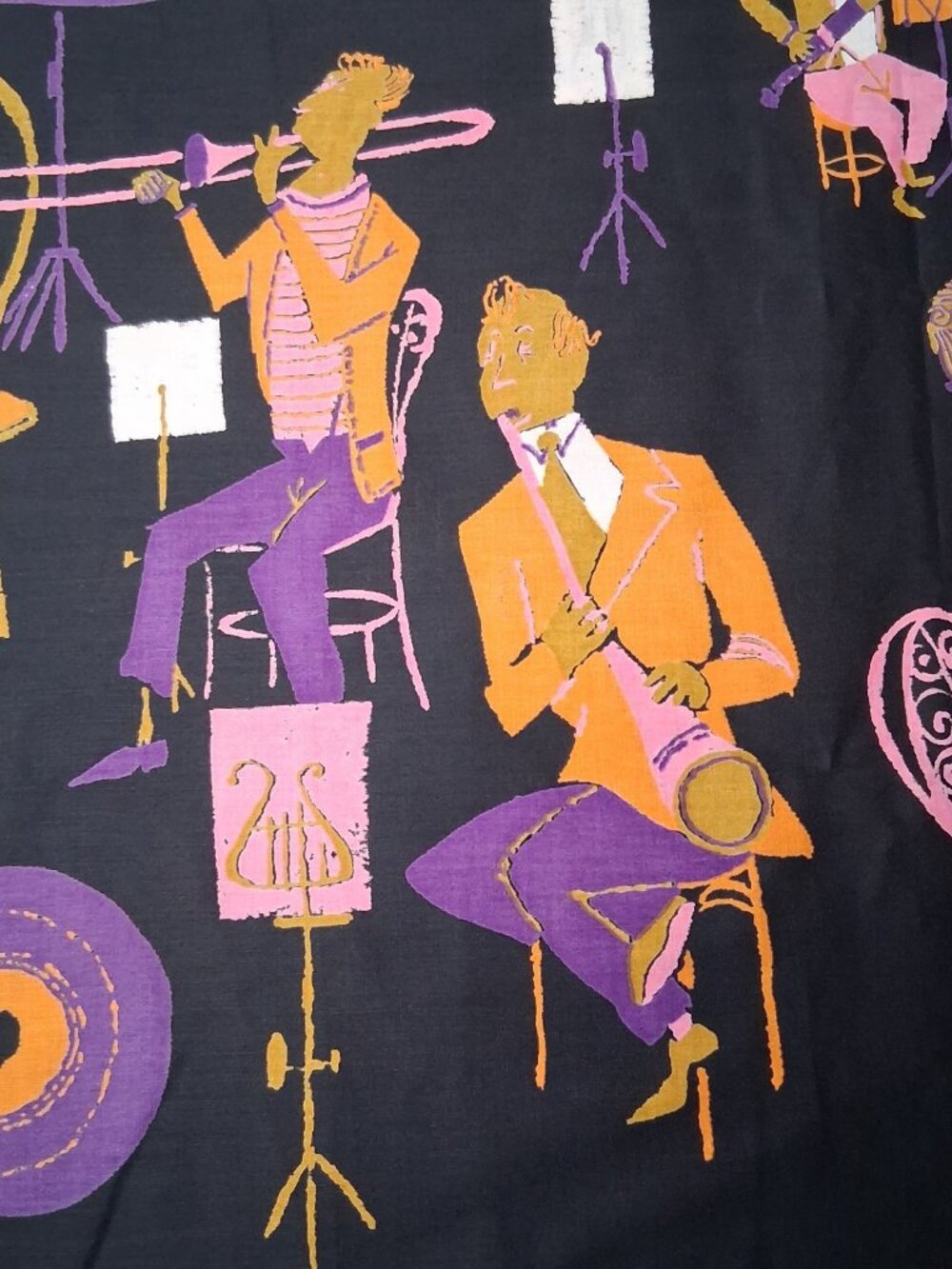 Vintage Robarre Fabrics Sewing Material Rock And Roll Jazz Band Musician 105" - Picture 8 of 16
